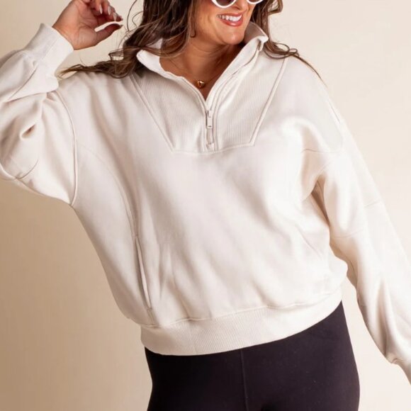 Women's Cream Quarter Zip Pull Over Sweatshirt Size Small NWOT - Picture 1 of 3